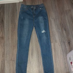 high rise ripped jeans